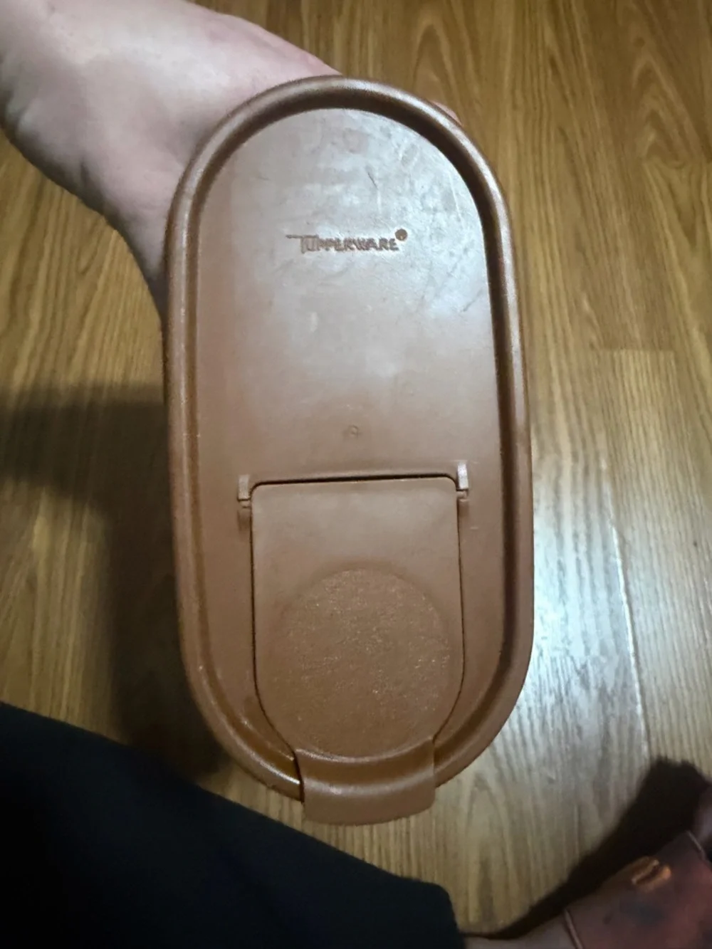 VTG Tupperware Modular Mates Oval 5 container with a brown seal lid.